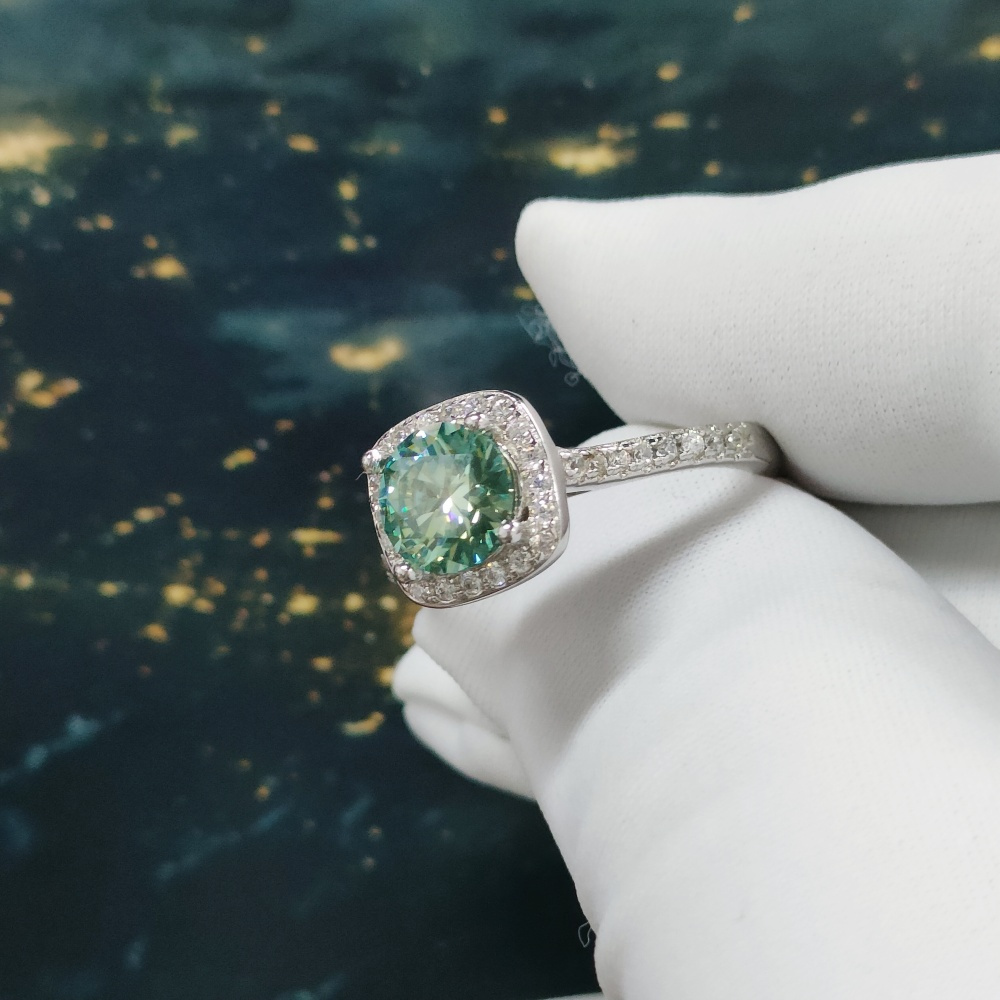 1/2/3 Carat Green Moissanite Square-Shaped Ring, Gift